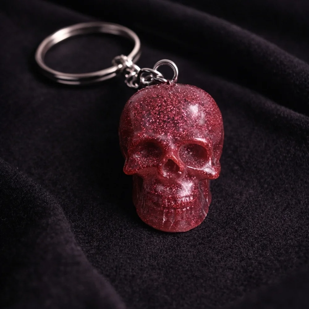 Handmade Red Glitter Skull head Keychain